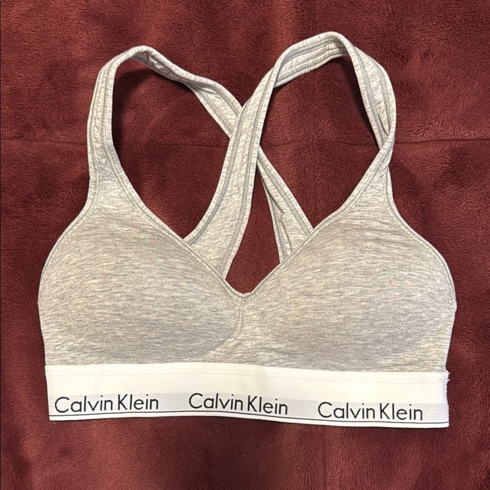 Calvin Klein Gray Racerback Bra with Logo Band